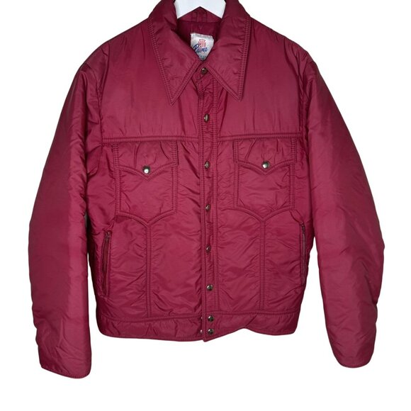 Vintage 70s Red Goose Down Puffer Jacket, Snap & Zip Closure, Trucker-Style Cut - Picture 1 of 11